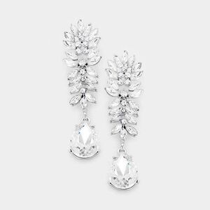 Crystal Clear Cluster Teardrop Silver Evening Earrings